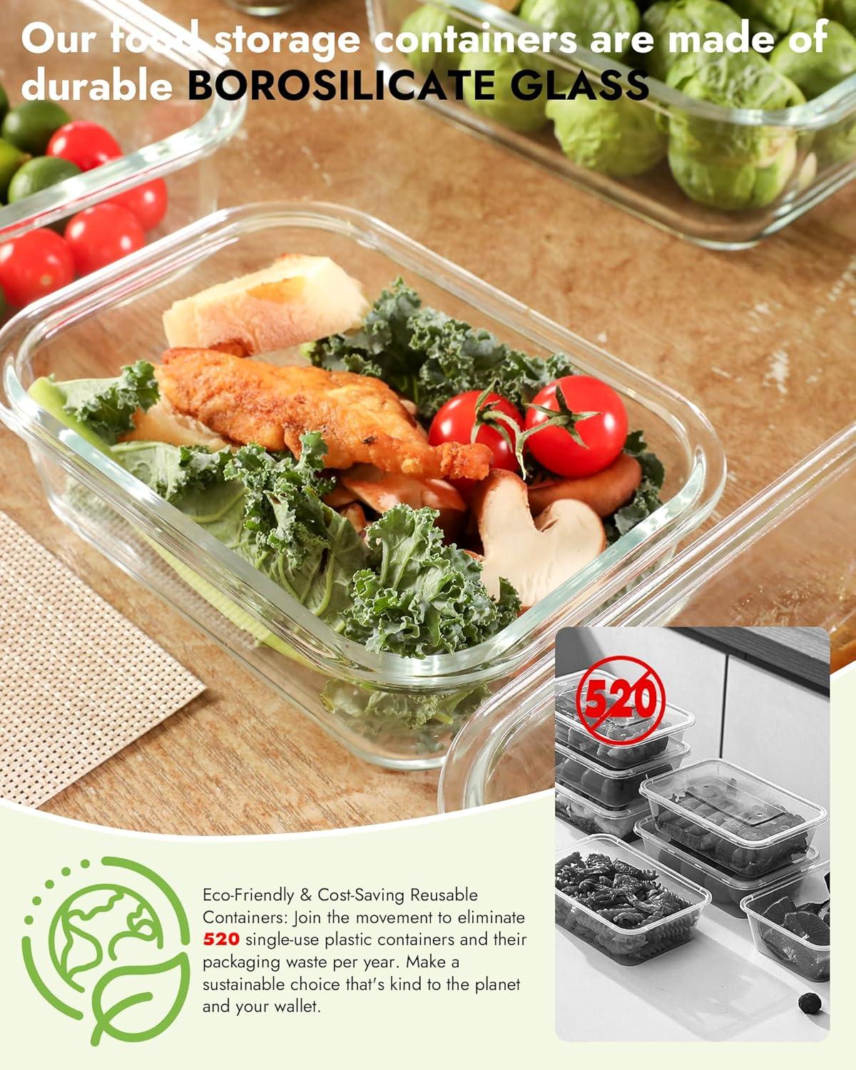 image12Pack Glass Containers with Tempered Lids Borosilicate OvenSafe4F950F Airtight BPAFree MultiSize for Meal Prep Dishwasher Safe PinkGray