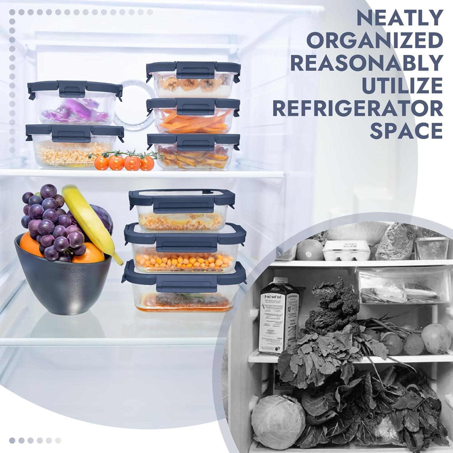 image5Pack Borosilicate Glass Containers with Tempered Lids 352oz44 Cup Airtight Meal Prep Set MicrowaveFreezer Safe BlueTempered Lids Blue