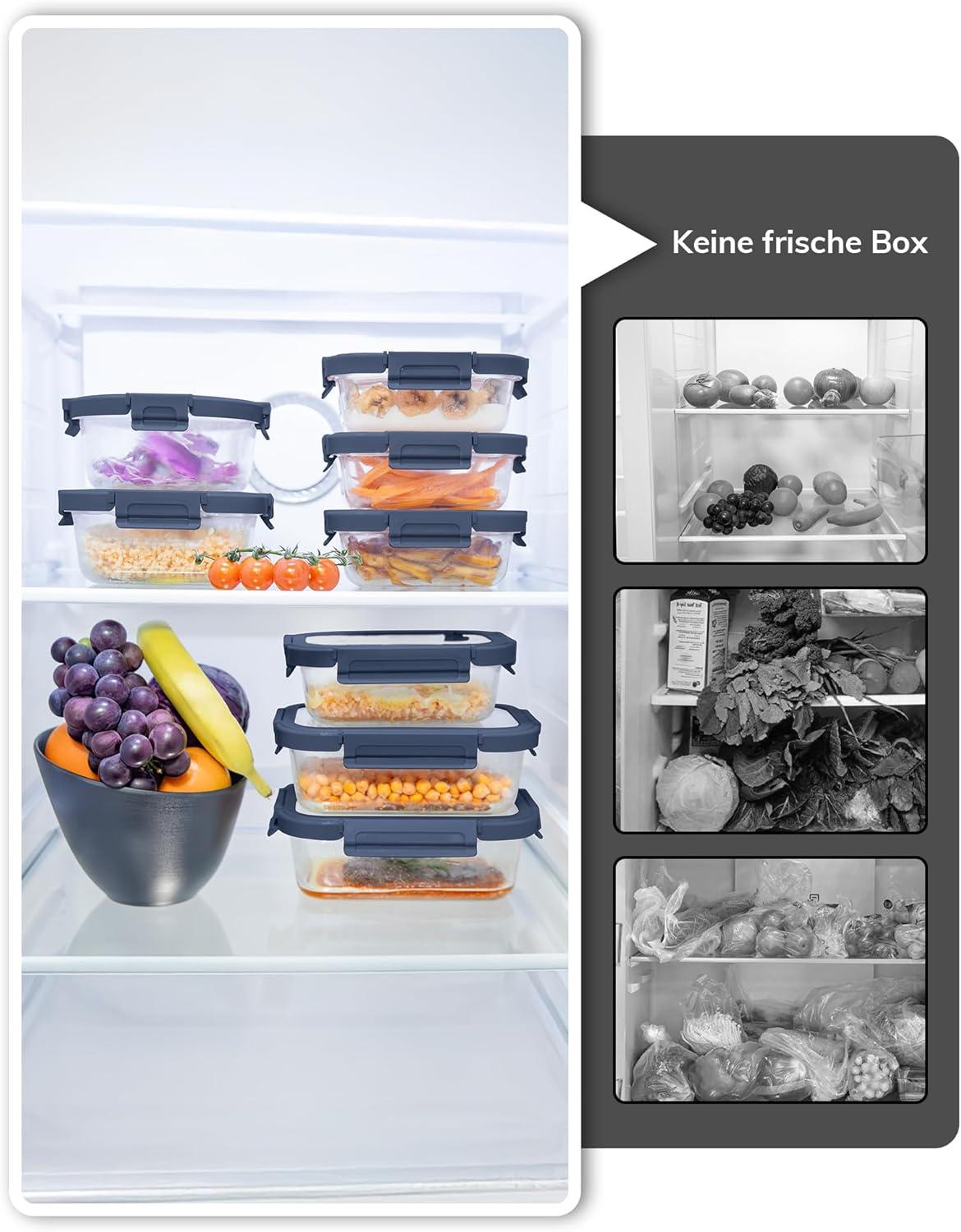 image5Pack Borosilicate Glass Containers with Tempered Lids 352oz44 Cup Airtight Meal Prep Set MicrowaveFreezer Safe BlueTempered Lids Blue