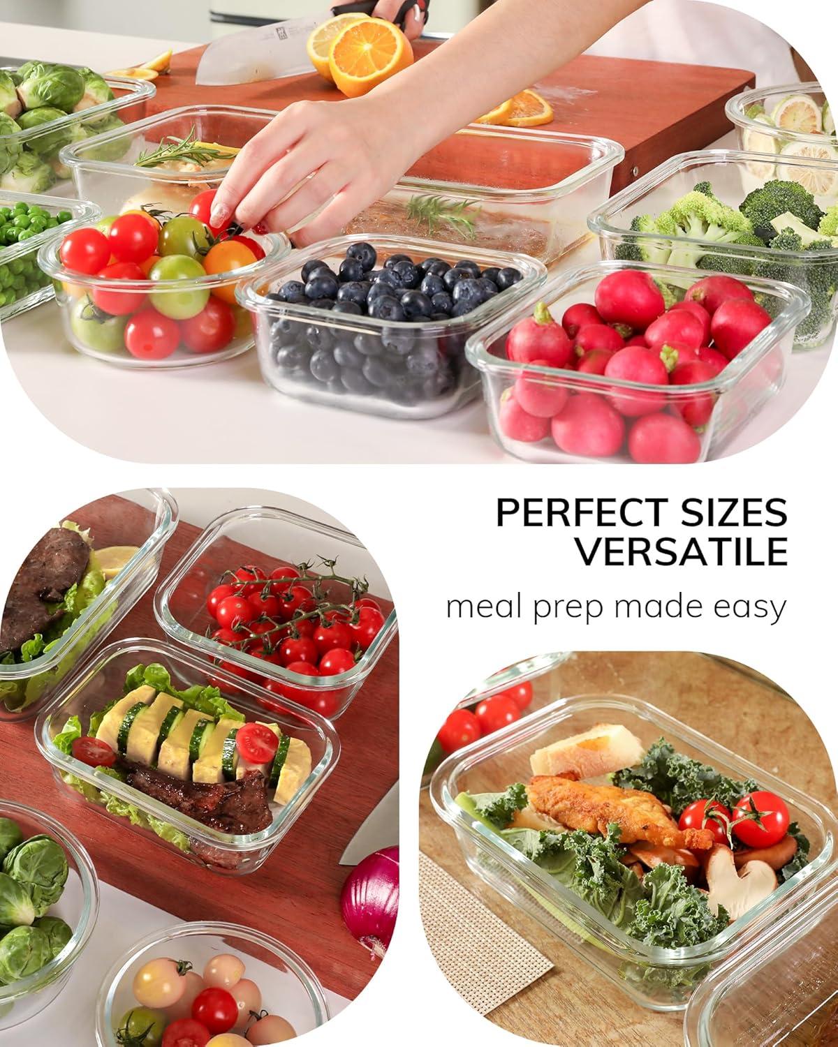 image5Pack Borosilicate Glass Containers with Tempered Lids 352oz44 Cup Airtight Meal Prep Set MicrowaveFreezer Safe BlueTempered Lids Blue