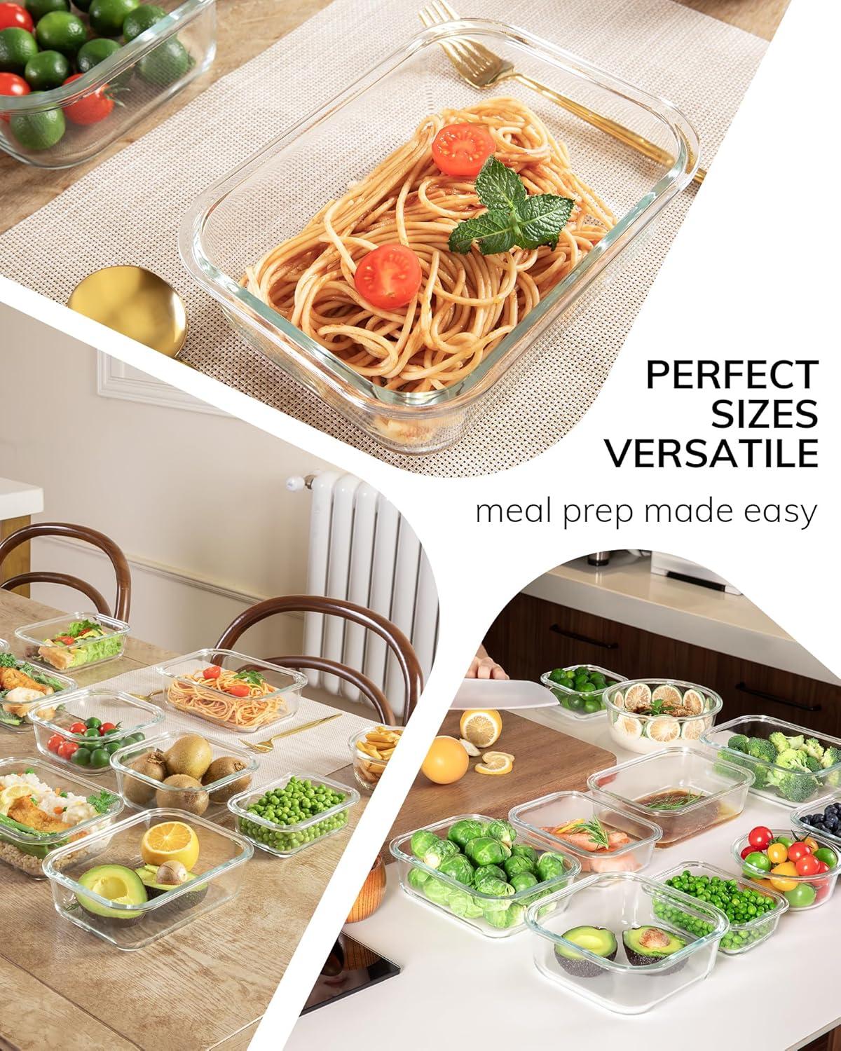 image5Pack Borosilicate Glass Containers with Tempered Lids 352oz44 Cup Airtight Meal Prep Set MicrowaveFreezer Safe BlueTempered Lids Pink