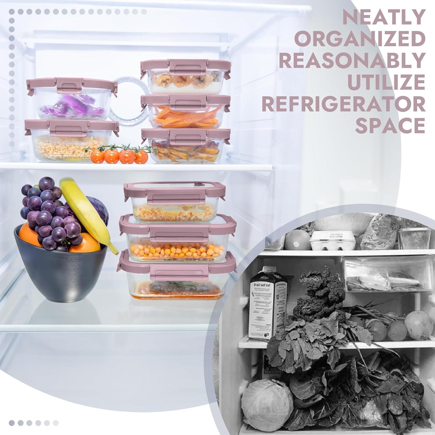 image5Pack Borosilicate Glass Containers with Tempered Lids 352oz44 Cup Airtight Meal Prep Set MicrowaveFreezer Safe BlueTempered Lids Pink