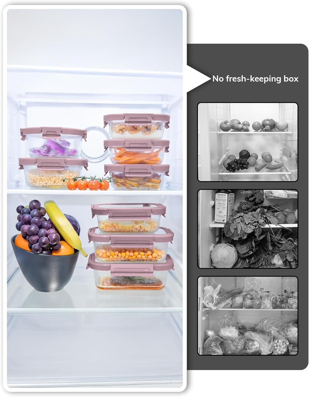 image5Pack Borosilicate Glass Containers with Tempered Lids 352oz44 Cup Airtight Meal Prep Set MicrowaveFreezer Safe BlueTempered Lids Pink