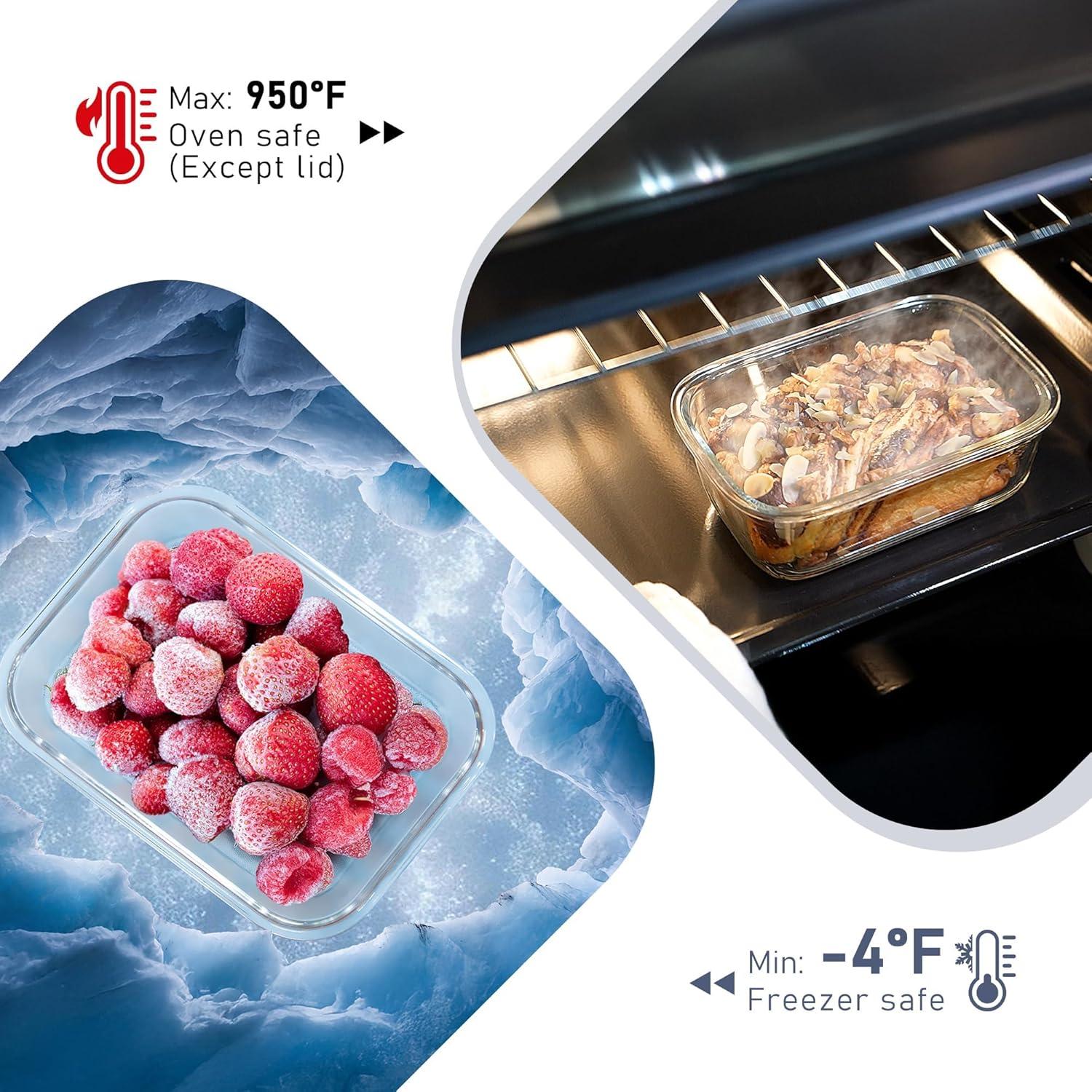 image5Pack Borosilicate Glass Containers with Tempered Lids 352oz44 Cup Airtight Meal Prep Set MicrowaveFreezer Safe BlueTempered Lids Pink