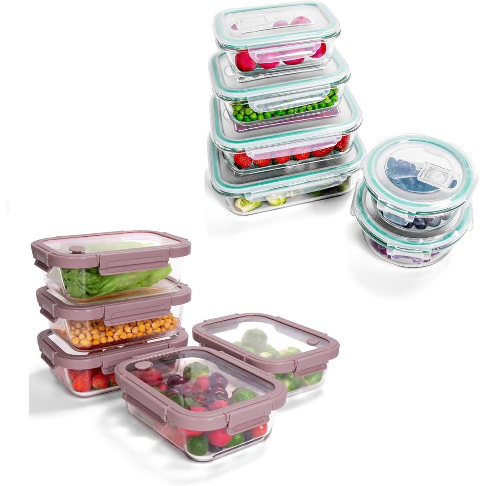 image11Pack Glass Food Storage Containers with Lids Borosilicate Airtight OvenSafe 4F950F BPAFree 16 to 64 Cup LeakProof Dishwasher Safe 5Pink amp 6Blue