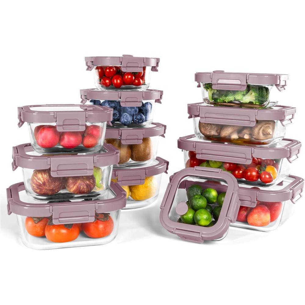 image12Pack Glass Containers with Tempered Lids Borosilicate OvenSafe4F950F Airtight BPAFree MultiSize for Meal Prep Dishwasher Safe PinkPink