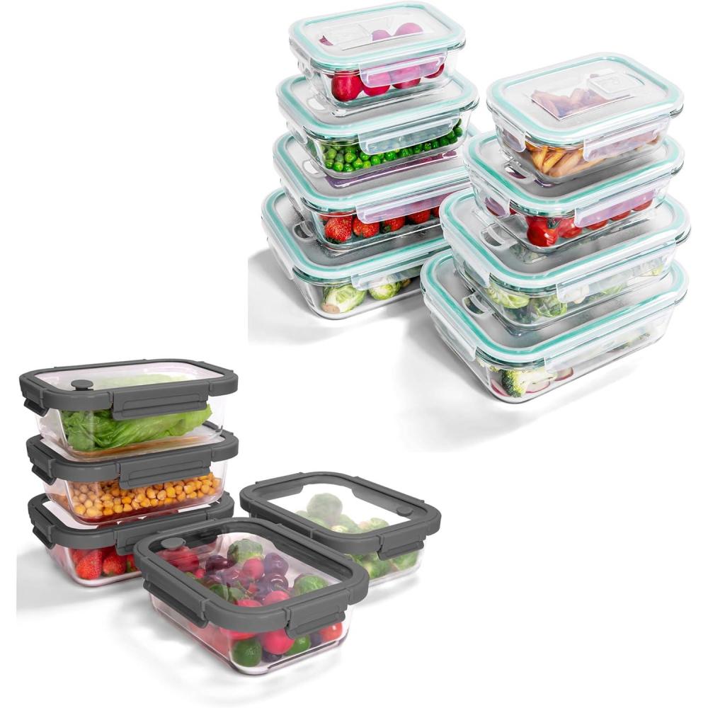 image13Pack Glass Food Storage Containers with Lids Borosilicate Airtight OvenSafe 4F950F BPAFree 16 to 64 Cup LeakProof Dishwasher Safe 5Gray amp 8ABlue