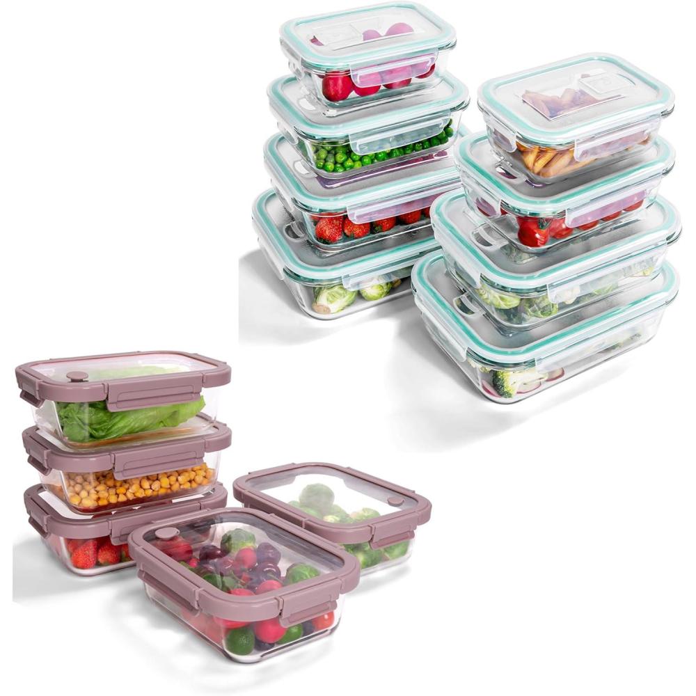 image13Pack Glass Food Storage Containers with Lids Borosilicate Airtight OvenSafe 4F950F BPAFree 16 to 64 Cup LeakProof Dishwasher Safe 5Pink amp 8ABlue