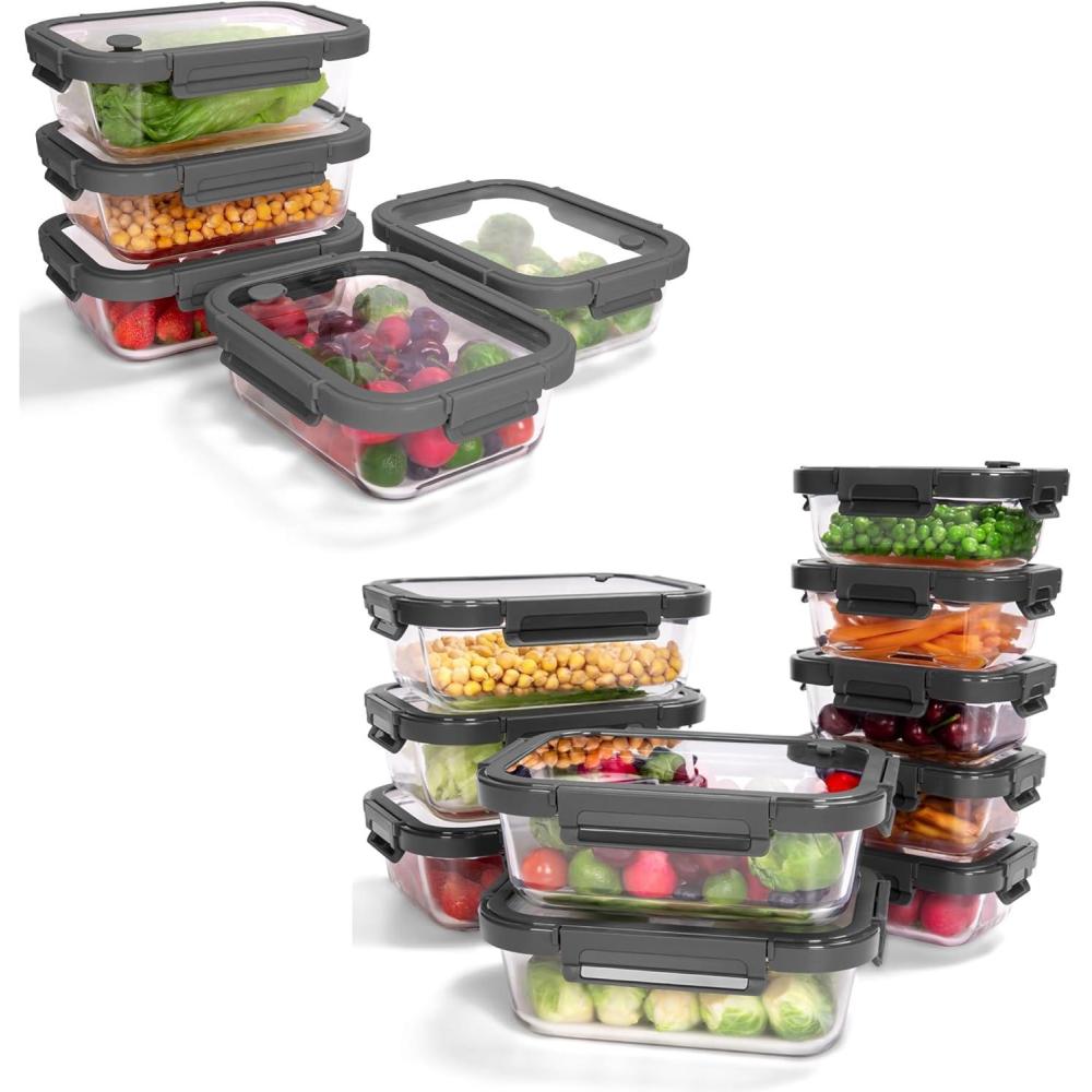 image15Pack Glass Food Storage Containers with Tempered Lids Borosilicate Airtight OvenSafe 4F950F BPAFree 44 amp 16 Cup LeakProof Dishwasher Safe