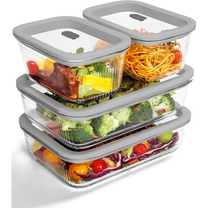 Airtight Glass Food Storage Set with Tempered Glass Lids, 4-Pack (2×4.7 & 2×9.3 Cup), Non-Toxic & Plastic-Reduced, Thermal Shock Resistant, Gift Ready(Gray)