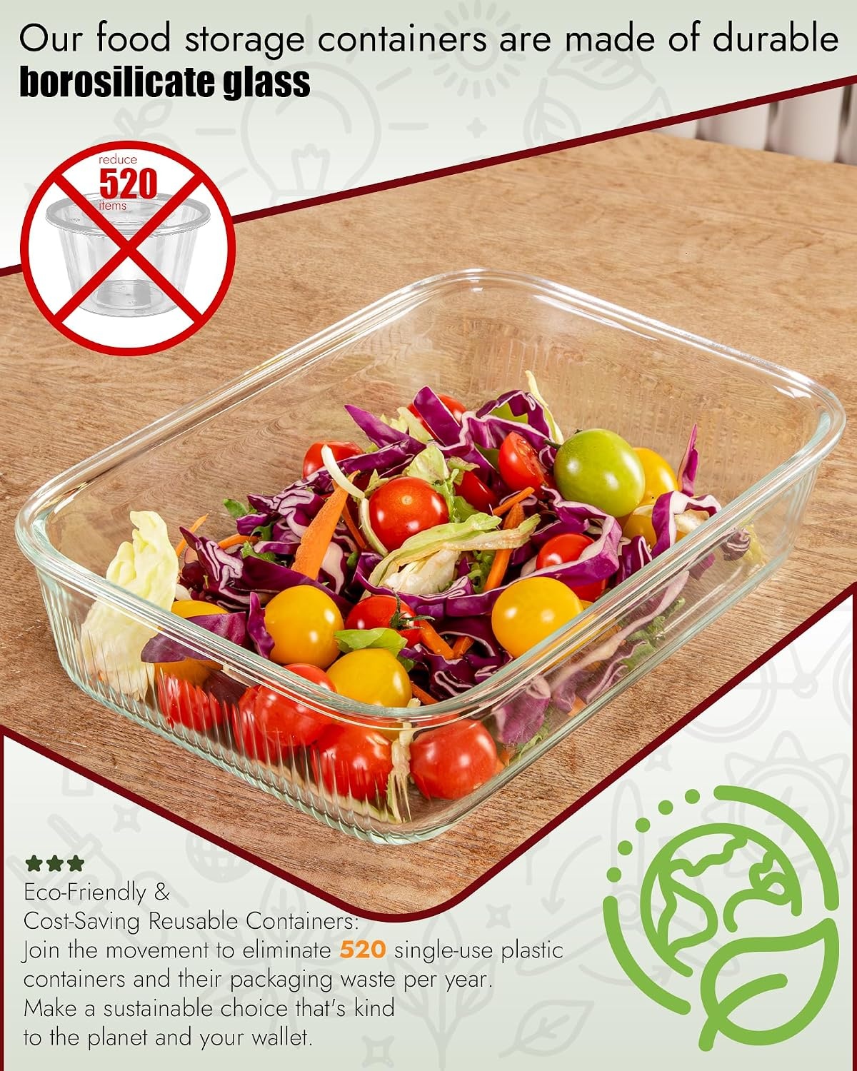 image:image4Pack Glass Food Storage Containers with Tempered Glass Lids 46 Cup 372oz Airtight Oven amp Microwave Safe 4F950F Leakproof Meal Prep amp Lunch ContainersPink