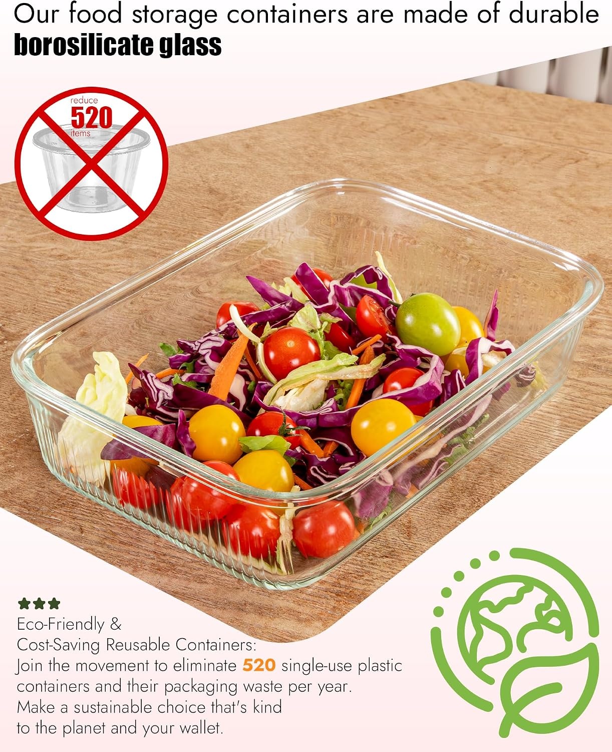 image:image4Pack Glass Food Storage Containers with Tempered Glass Lids 46 Cup 372oz Airtight Oven amp Microwave Safe 4F950F Leakproof Meal Prep amp Lunch ContainersPink