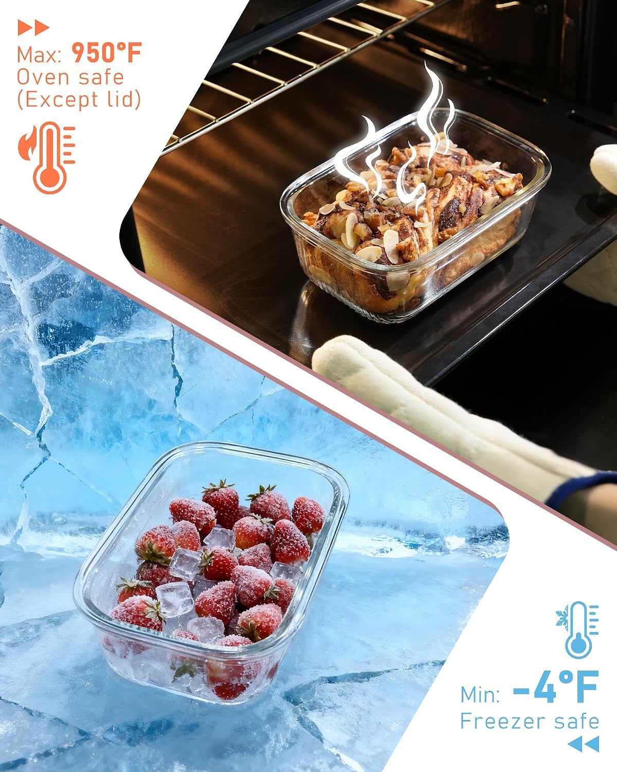 image:image4Pack Glass Food Storage Containers with Tempered Glass Lids 46 Cup 372oz Airtight Oven amp Microwave Safe 4F950F Leakproof Meal Prep amp Lunch ContainersPink