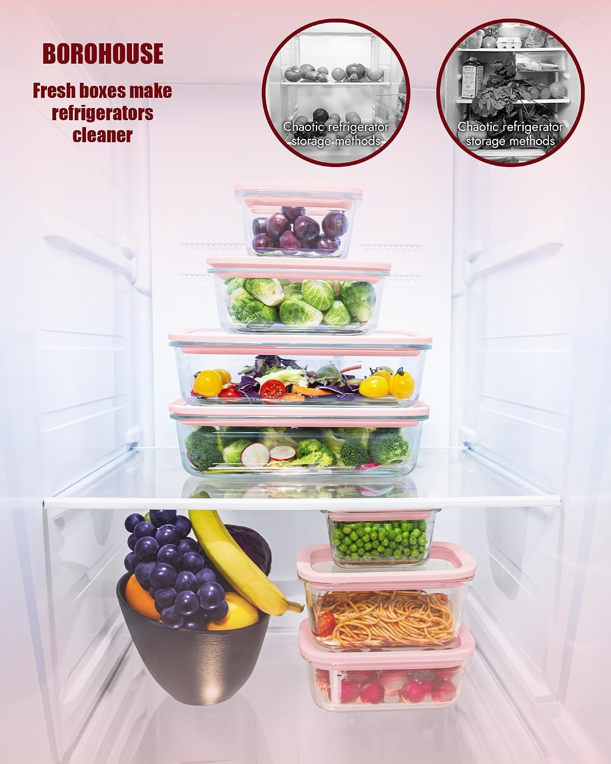 image:image4Pack Glass Food Storage Containers with Tempered Glass Lids 46 Cup 372oz Airtight Oven amp Microwave Safe 4F950F Leakproof Meal Prep amp Lunch ContainersPink