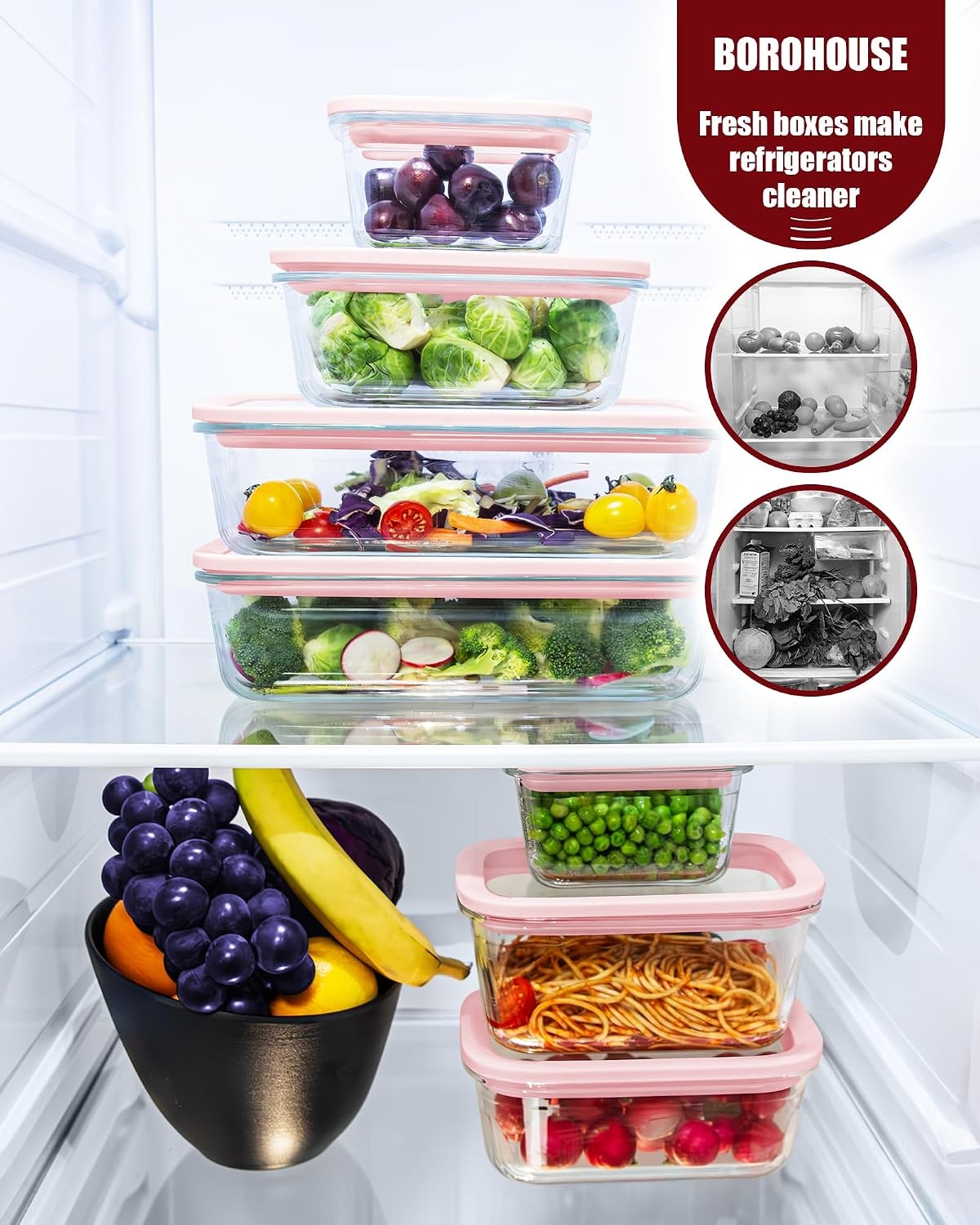 image:image4Pack Glass Food Storage Containers with Tempered Glass Lids 46 Cup 372oz Airtight Oven amp Microwave Safe 4F950F Leakproof Meal Prep amp Lunch ContainersPink