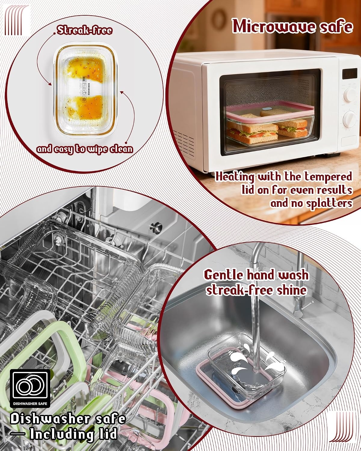 image:image4Pack Glass Food Storage Containers with Tempered Glass Lids 46 Cup 372oz Airtight Oven amp Microwave Safe 4F950F Leakproof Meal Prep amp Lunch ContainersPink