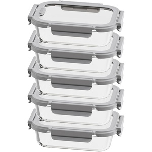 5-Pack 4.4 Cup Glass Food Storage Containers, Tempered Glass Lids & Oven Safe(Gray)